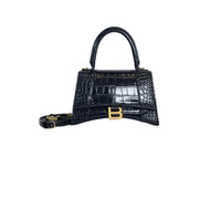 Balenciaga Small Black Embossed Crocodile Hourglass Bag